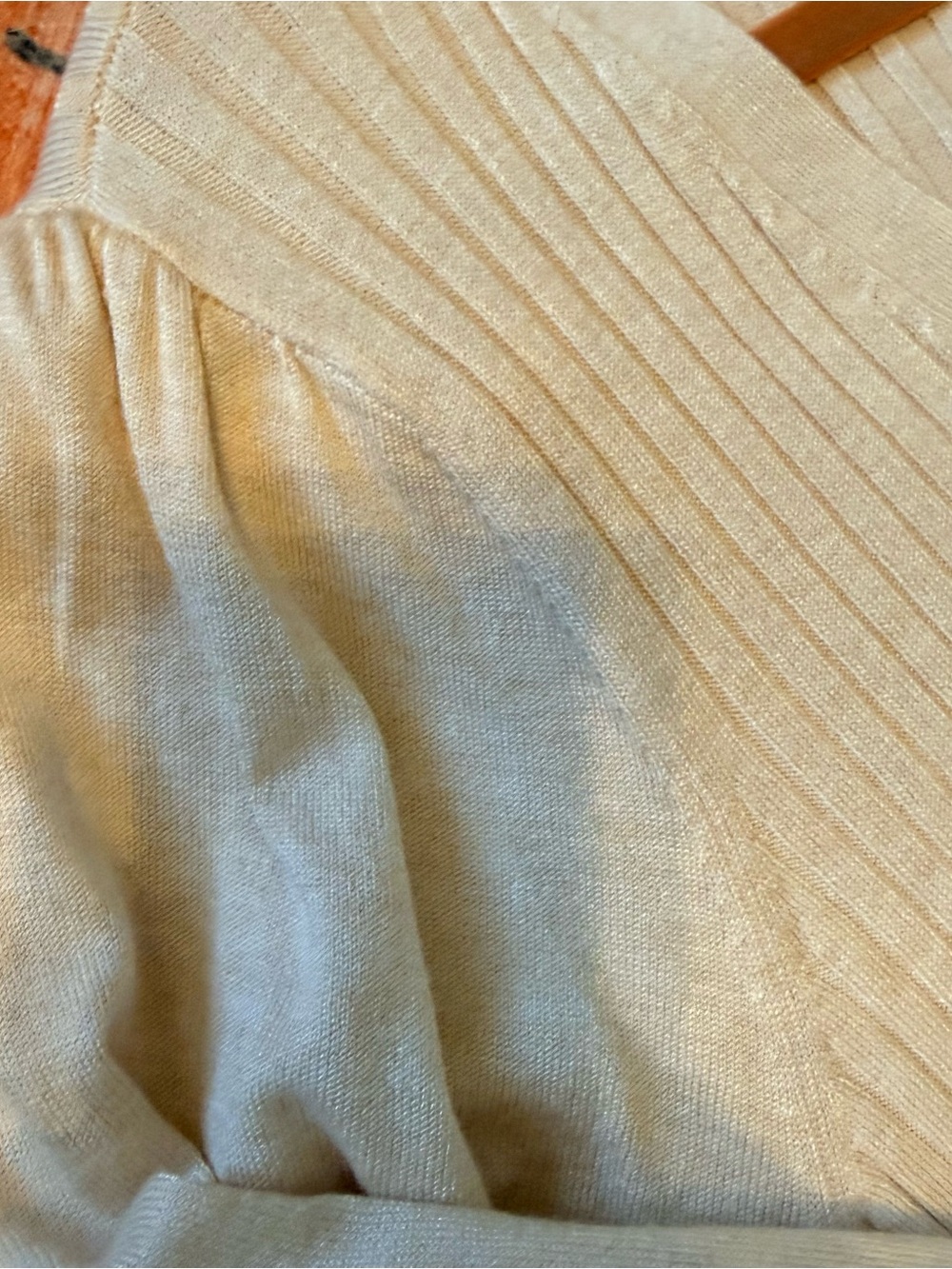 NWOT Medium Cream Ribbed Button-Front V-Neck Sweater - Picture 7 of 7